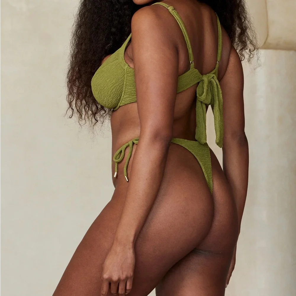 Monday Swimwear Hanalei Bottom- vivid moss crinkle